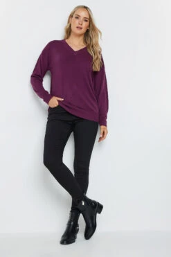 LTS Tall Purple Long Sleeve V-Neck Jumper -Evans Boutique afdf050c b230 44 353772 B