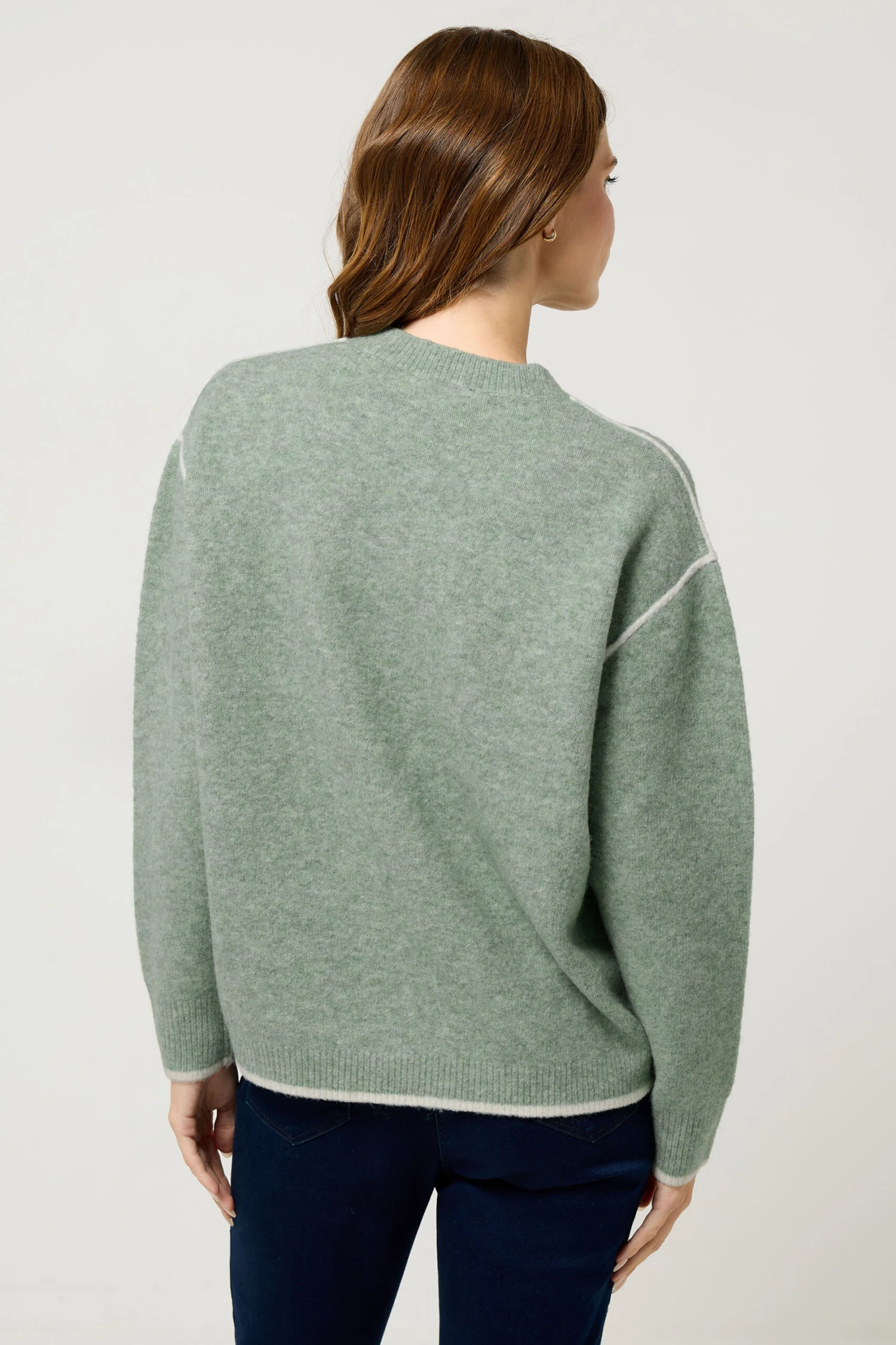 M&Co Sage Green Piped Knitted Jumper 5 M&Co Sage Green Piped Knitted Jumper – Image 3