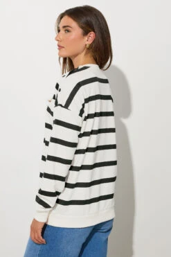 LTS Tall Ivory White Striped Button Sweatshirt 13 LTS Tall Ivory White Striped Button Sweatshirt -Evans Boutique b07e96e3 de95 40 355284 D