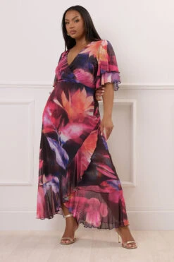 YOURS LONDON Curve Robe Portefeuille Longue Noire à Imprimé Floral