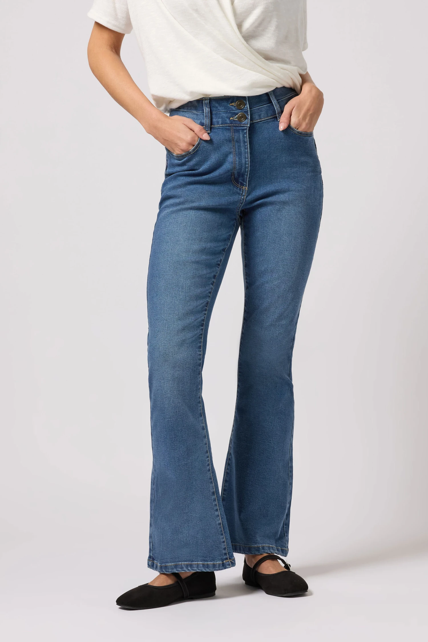 M&Co Mid Wash Blue Lift & Shape Kick Flare Jeans 3 M&Co Mid Wash Blue Lift & Shape Kick Flare Jeans