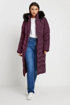 LTS Tall Burgundy Red Faux Fur Trim Padded Longline Coat 10 LTS Tall Burgundy Red Faux Fur Trim Padded Longline Coat -Evans Boutique b0fe4fd9 c820 44 353284 B
