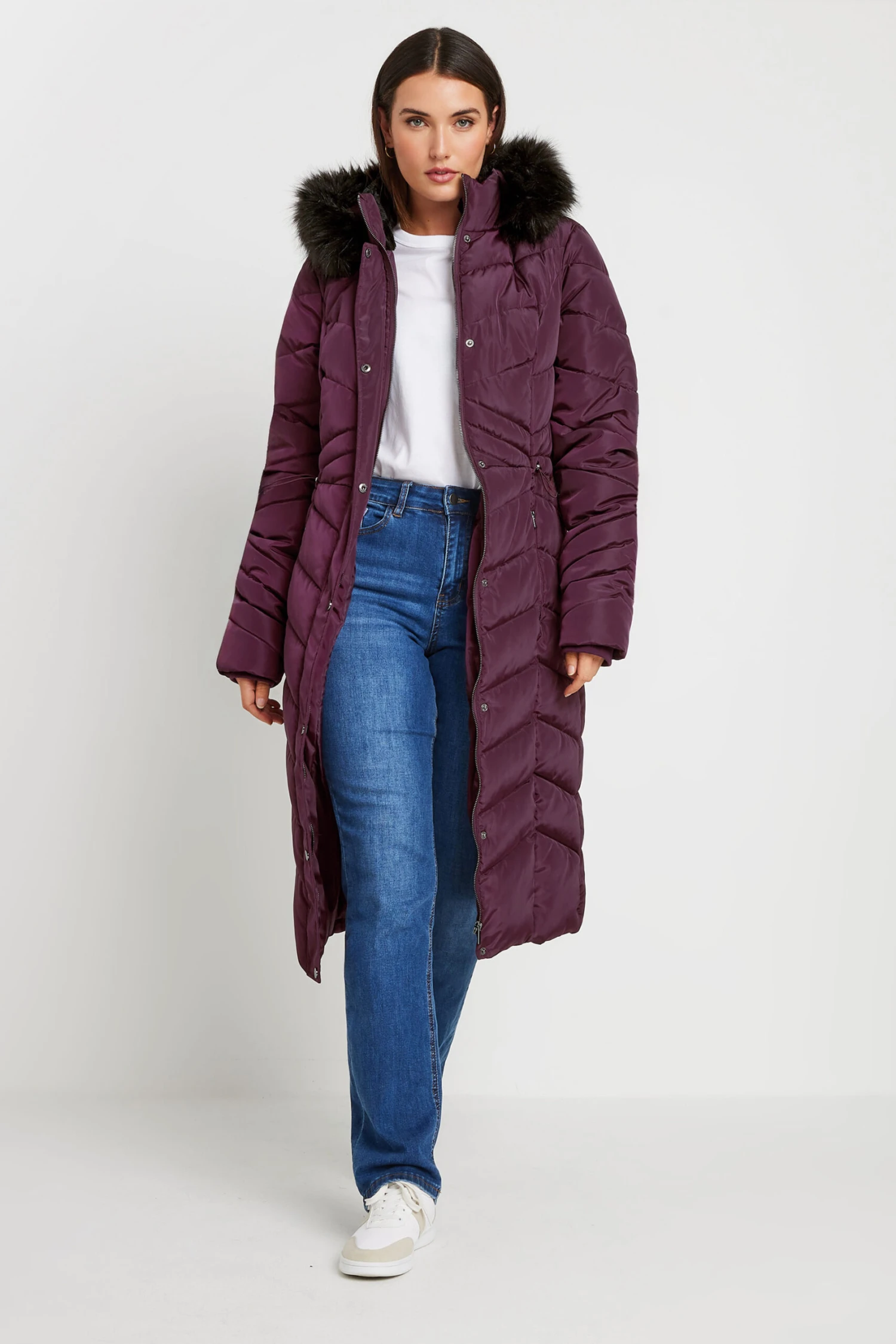 LTS Tall Burgundy Red Faux Fur Trim Padded Longline Coat 5 LTS Tall Burgundy Red Faux Fur Trim Padded Longline Coat – Image 3
