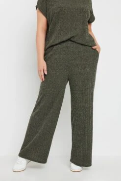 YOURS - Pantalon Vert Kaki Wide Leg à Rayures