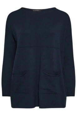 EVANS Curve Navy Blue Pocket Front Knitted Jumper 11 EVANS Curve Navy Blue Pocket Front Knitted Jumper -Evans Boutique b12702ff 1b68 42 615532 X