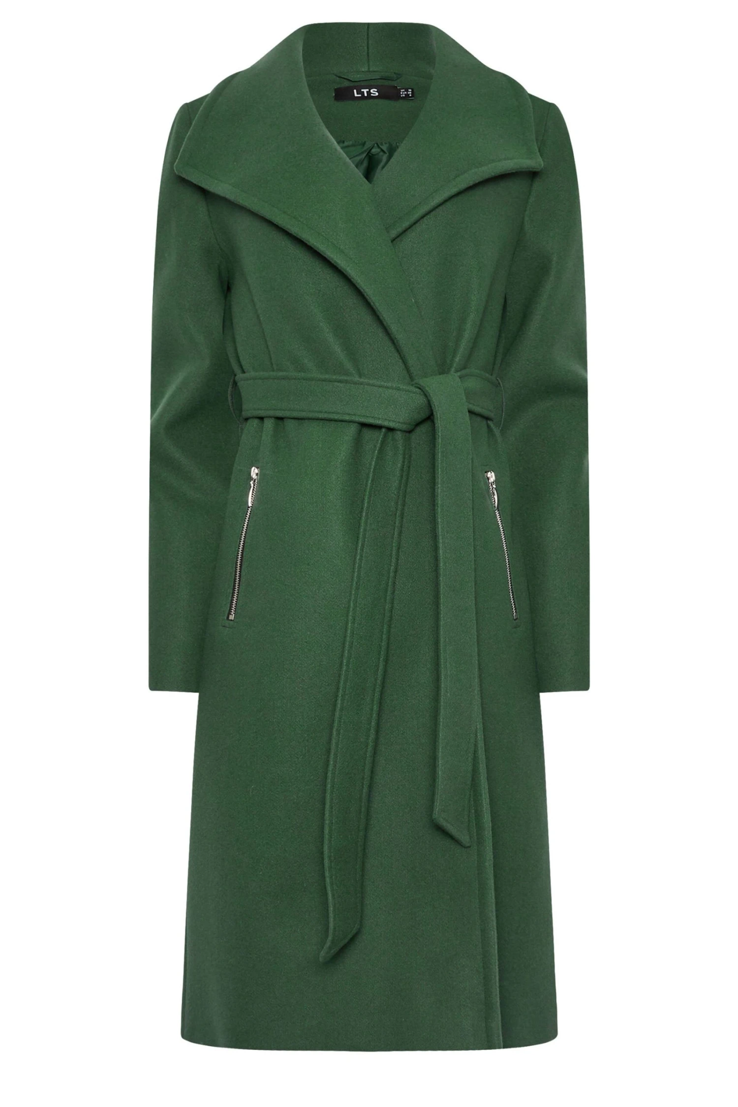 LTS Tall Dark Green Belted Wrap Formal Coat 8 LTS Tall Dark Green Belted Wrap Formal Coat – Image 6