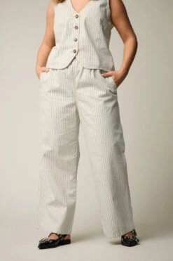 YOURS - Pantalon Wide Leg Ivoire Rayures Effet Denim