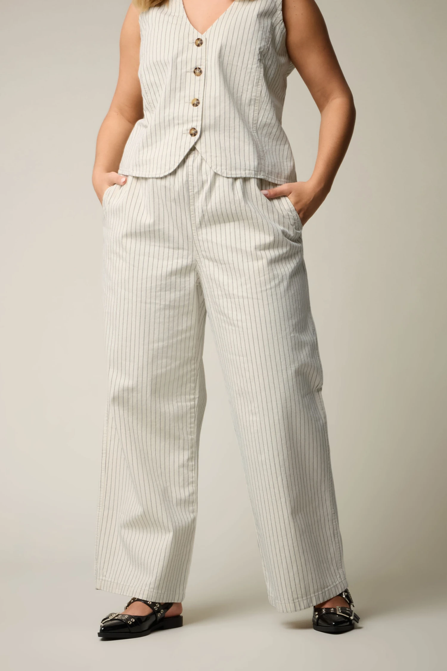 YOURS - Pantalon Wide Leg Ivoire Rayures Effet Denim 3 YOURS - Pantalon Wide Leg Ivoire Rayures Effet Denim
