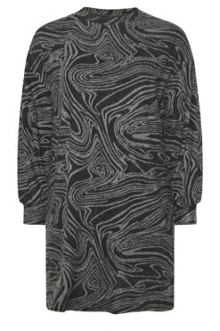 YOURS Curve Robe Pull Noire à Imprimé Tourbillon Abstrait Doux Au Toucher -Evans Boutique b2071efc e907 41 303978 X