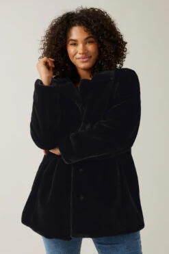 EVANS Curve Black Faux Fur Coat