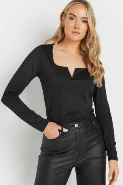 LTS Tall Black Square Notch Neck Top -Evans Boutique b2b913b3 dec1 46 355695 D