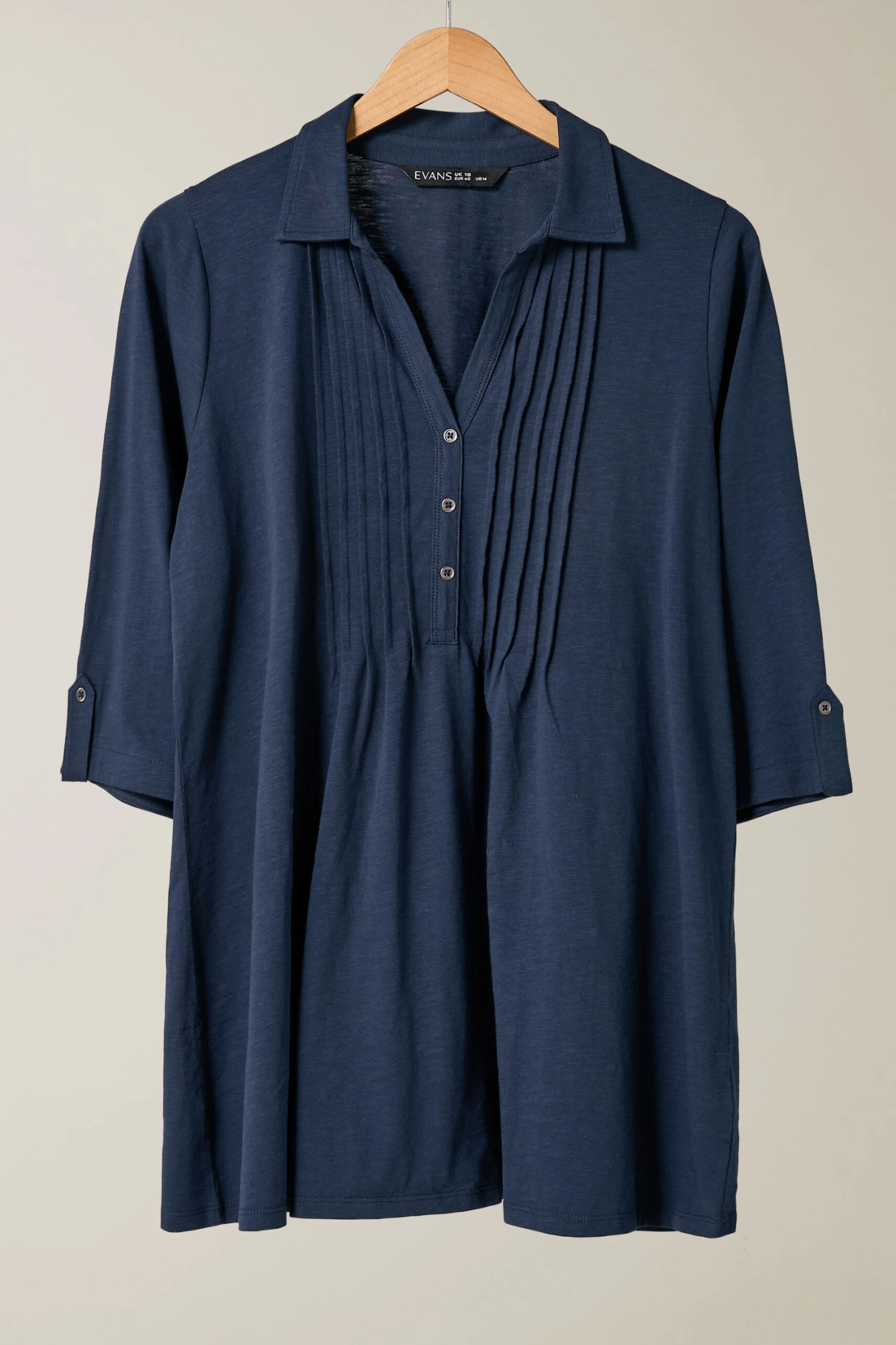 EVANS Curve Navy Blue Pintuck Henley Top 7 EVANS Curve Navy Blue Pintuck Henley Top – Image 5