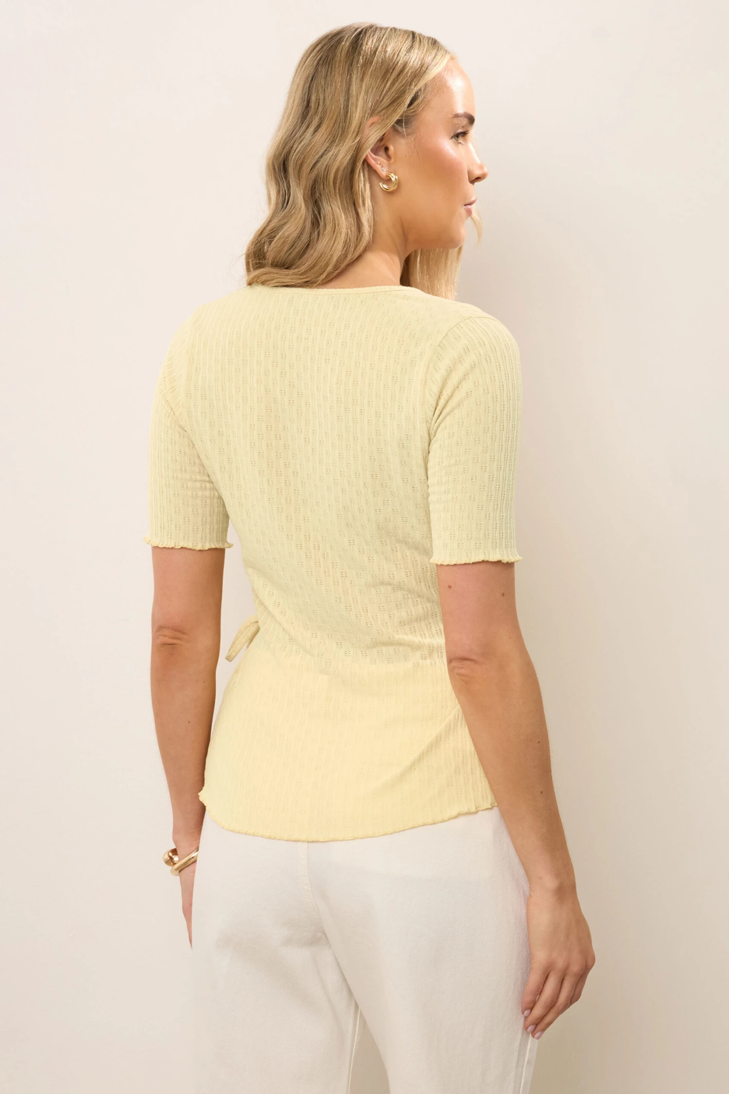 LTS Tall Yellow Pointelle Knit Wrap Top 6 LTS Tall Yellow Pointelle Knit Wrap Top – Image 4