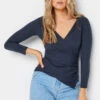 LTS Tall Navy Blue Asymmetric Wrap Top 2 LTS Tall Navy Blue Asymmetric Wrap Top -Evans Boutique b345dc1d 9b52 42 353372 A