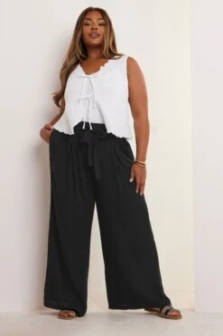 YOURS - Pantalon Noir Plissé Wide Leg à Poches -Evans Boutique b3609c00 8167 40 310143 B