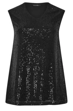 EVANS Curve Black Sequin Embellished Vest Top 11 EVANS Curve Black Sequin Embellished Vest Top -Evans Boutique b3dc43d4 c4b9 4b 616357 X