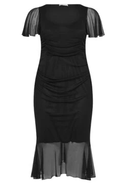 YOURS LONDON Curve Robe Mi-longue Noire Froncée