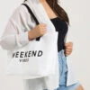 White 'Weekend Vibes' Tote Bag -Evans Boutique b42efb4b aed6 4b 246507 A