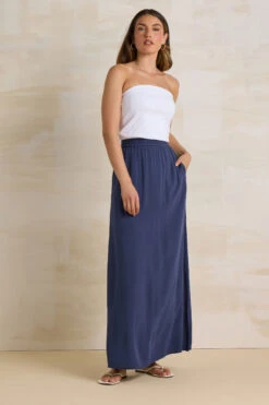 LTS Tall Navy Blue Acid Wash Side Split Maxi Skirt