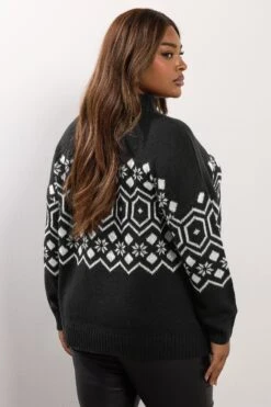 YOURS Curve Pull En Maille Fairisle Noir -Evans Boutique b4a6f2e8 34e8 41 280765 C