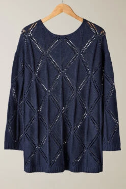 EVANS Curve Navy Blue Diamond Pointelle Jumper 14 EVANS Curve Navy Blue Diamond Pointelle Jumper -Evans Boutique b4e2f00f 4fc8 40 616017 P