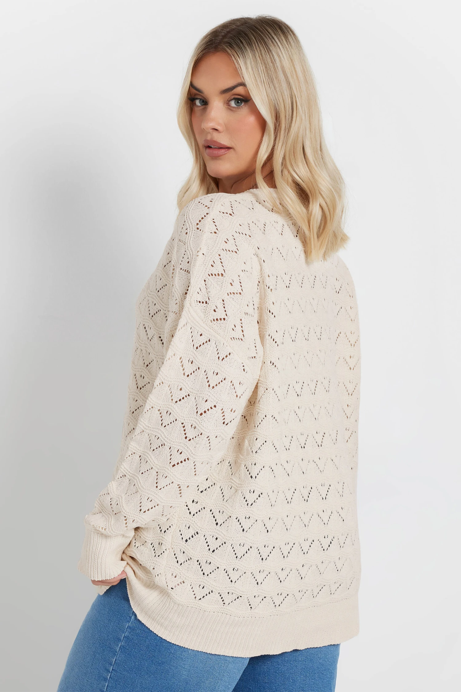 YOURS - Pull En Maille Blanc Design Crochet Manches Longues 5 YOURS - Pull En Maille Blanc Design Crochet Manches Longues – Image 3