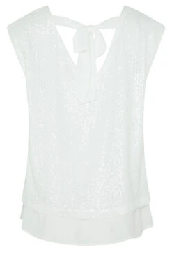 M&Co White Sequin Tie Back Top -Evans Boutique b59ecf15 fe72 4e 550035 Y