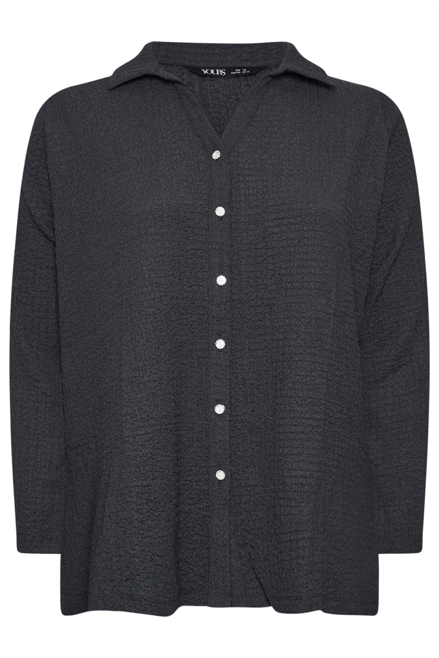 YOURS - Chemisier Noir Texturé Boutons à Strass 7 YOURS - Chemisier Noir Texturé Boutons à Strass – Image 5
