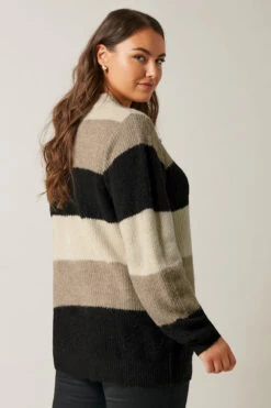 EVANS Curve Natural Brown Colourblock Stripe Knitted Jumper 10 EVANS Curve Natural Brown Colourblock Stripe Knitted Jumper -Evans Boutique b5c6aa2c 2b7d 49 615768 C