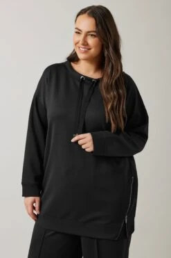 EVANS Curve Black Luxe Zip Detail Sweatshirt
