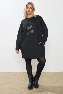 YOURS Curve Robe Sweat-shirt Noire Métallisée -Evans Boutique b6892659 d747 4b 304441 B