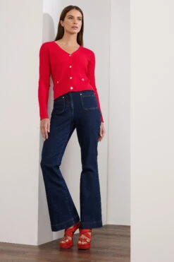 STAR Red Knitted Button Cardigan