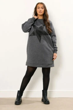 YOURS Curve Robe Sweat-shirt Grise à œillets Et étoiles -Evans Boutique b6c54c38 4d30 42 304387 B