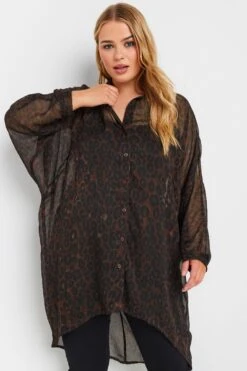 YOURS - Chemisier Marron Long En Filet Design Léopard