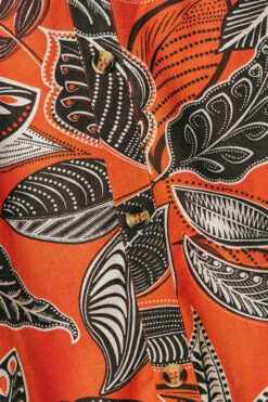 EVANS Curve Rust Orange Leaf Print Linen Midi Skirt -Evans Boutique b71da778 974e 4a 615495 P2
