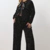 YOURS Curve Pantalon Large à Sequins Noirs -Evans Boutique b7802b92 020d 42 310249 A