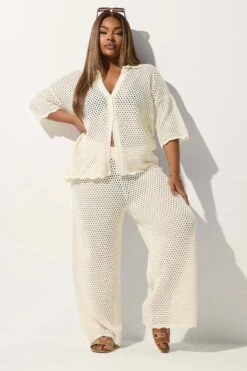 LIMITED COLLECTION - Pantalon Couleur Crème En Crochet