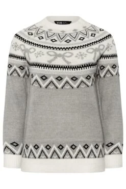 YOURS Curve Pull Gris à Nœud Fairisle -Evans Boutique b7d32b88 8013 4e 280755 X