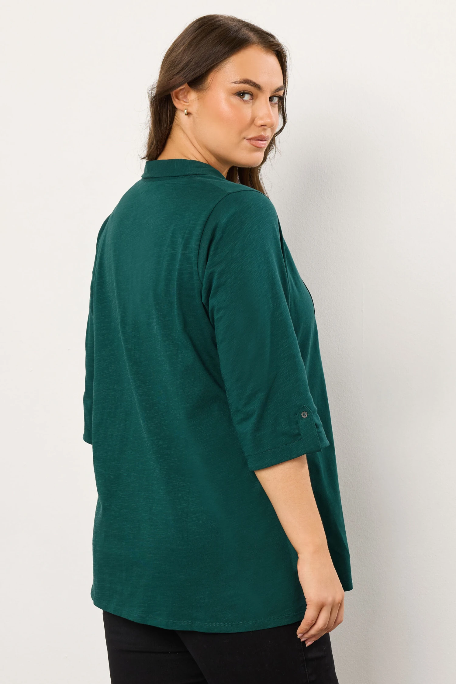 EVANS Curve Teal Green Pintuck Henley Top 5 EVANS Curve Teal Green Pintuck Henley Top – Image 3