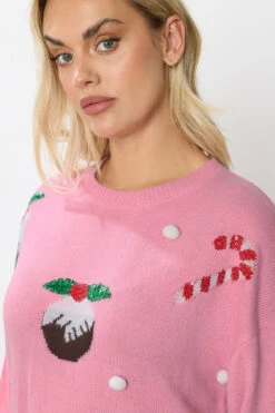 YOURS Curve Pull De Noël Fantaisie Rose à Paillettes Et Motif Canne à Sucre 12 YOURS Curve Pull De Noël Fantaisie Rose à Paillettes Et Motif Canne à Sucre -Evans Boutique b7e7bf0a 61f8 4d 280788 D