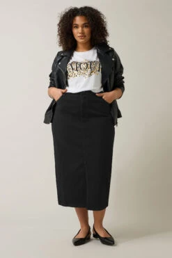 EVANS Curve Black Split Hem Denim Midi Skirt 13 EVANS Curve Black Split Hem Denim Midi Skirt -Evans Boutique b85ecc9c 8b4d 48 615845 D