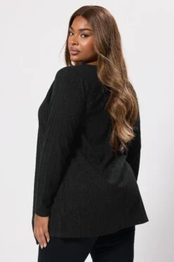 YOURS Curve Cardigan Cascade Côtelé Noir -Evans Boutique b8e8a2a0 8f37 43 322854 C