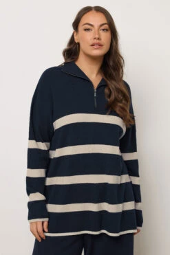 EVANS Curve Navy & White Stripe Quarter Zip Jumper 12 EVANS Curve Navy & White Stripe Quarter Zip Jumper -Evans Boutique b9680cb2 232f 4a 616114 A