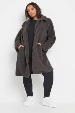 YOURS Curve Manteau Teddy En Fausse Fourrure Grise