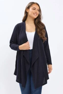 YOURS Curve Cardigan Côtelé Bleu Marine Effet Cascade