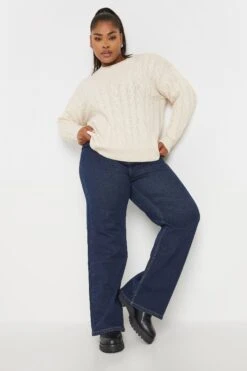 YOURS - Pull Crème En Maille Tressée Manches Longues -Evans Boutique b9d62051 4e3c 4f 280378 B