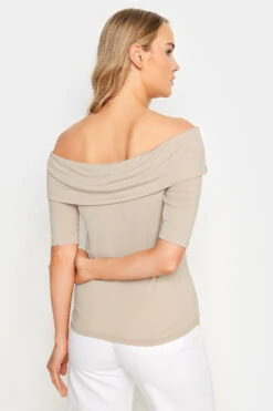 LTS Tall Stone Brown Short Sleeve Bardot Top 9 LTS Tall Stone Brown Short Sleeve Bardot Top -Evans Boutique ba13717f fea7 49 354060 C