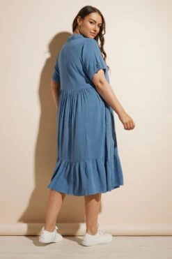 YOURS - Robe-Chemisier Bleue Smocké -Evans Boutique ba21c433 2f12 43 270036 D