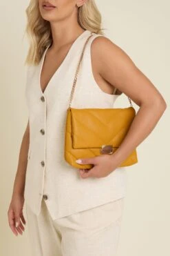 Camel Brown Faux Leather Quilted Shoulder Bag