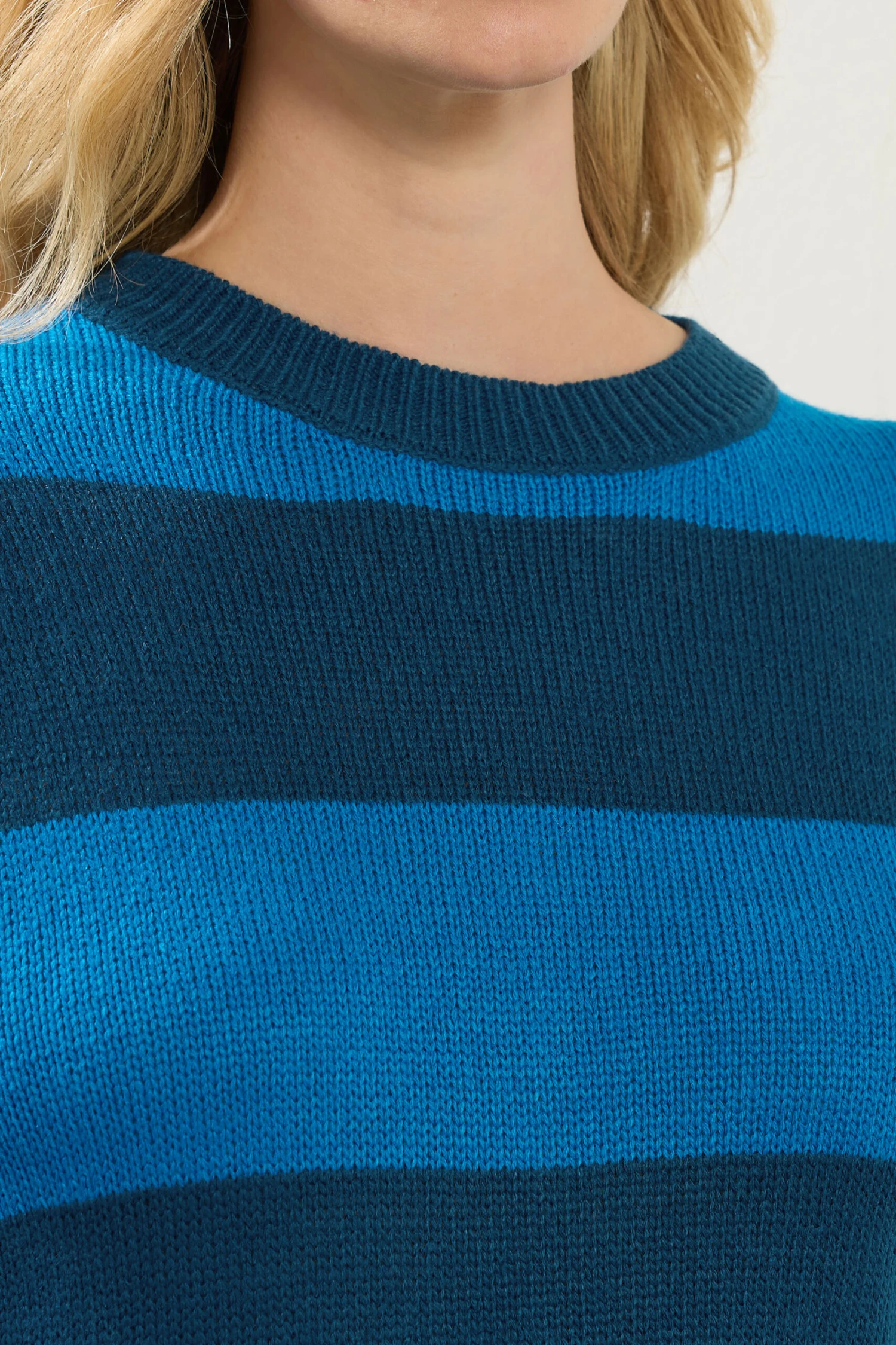 LTS Tall Blue Knitted Stripe Crew Neck Jumper 6 LTS Tall Blue Knitted Stripe Crew Neck Jumper – Image 4
